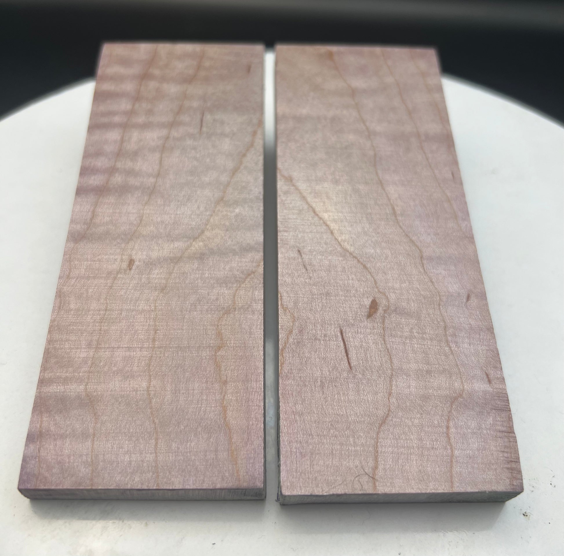 Stabilized Curly Maple knife Scales Light Pink