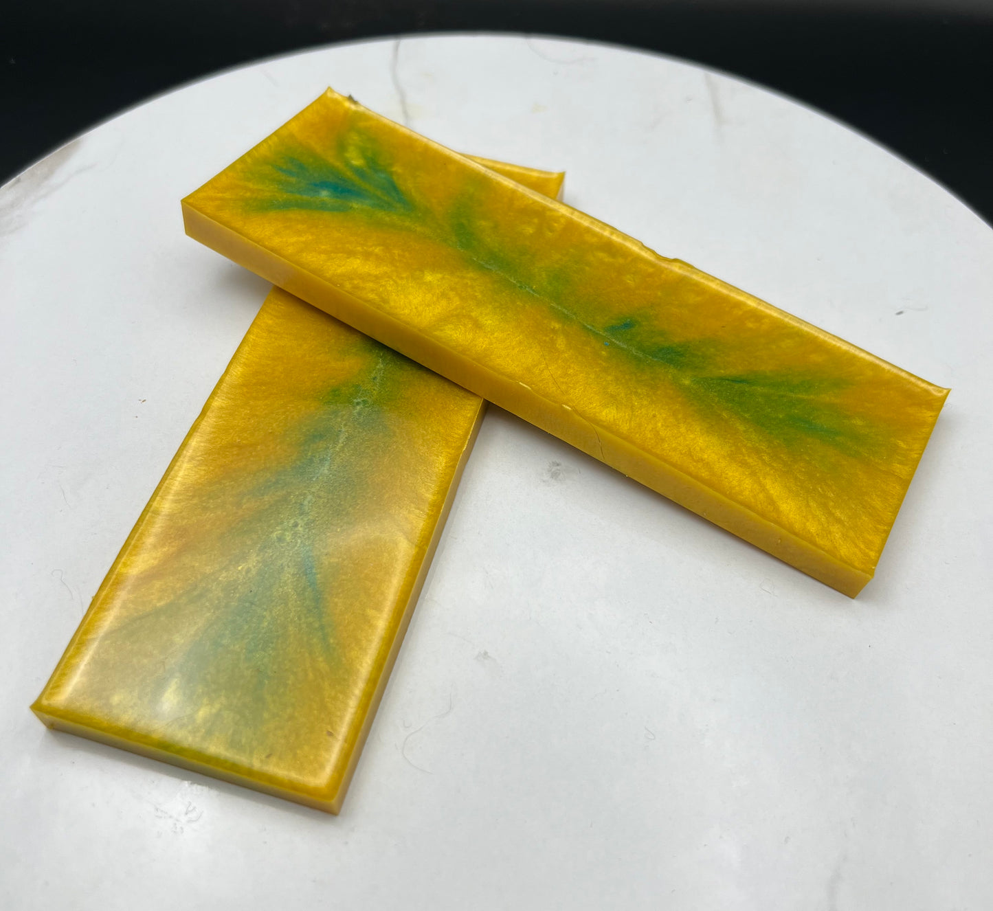 Resin Handle Knife Scales Pearlescent Yellow and Green