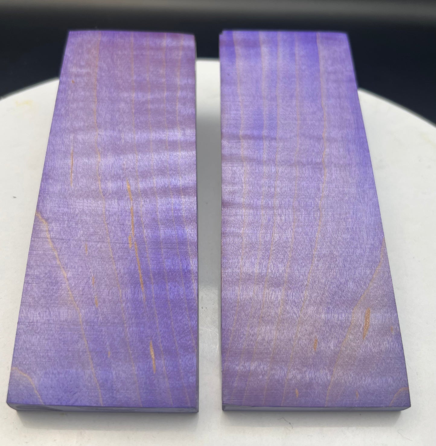 Stabilized Curly Maple knife Scales Purple
