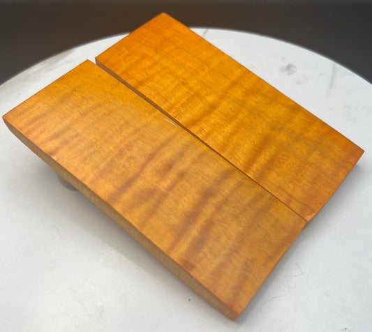 Stabilized Curly Maple knife Scales Orange