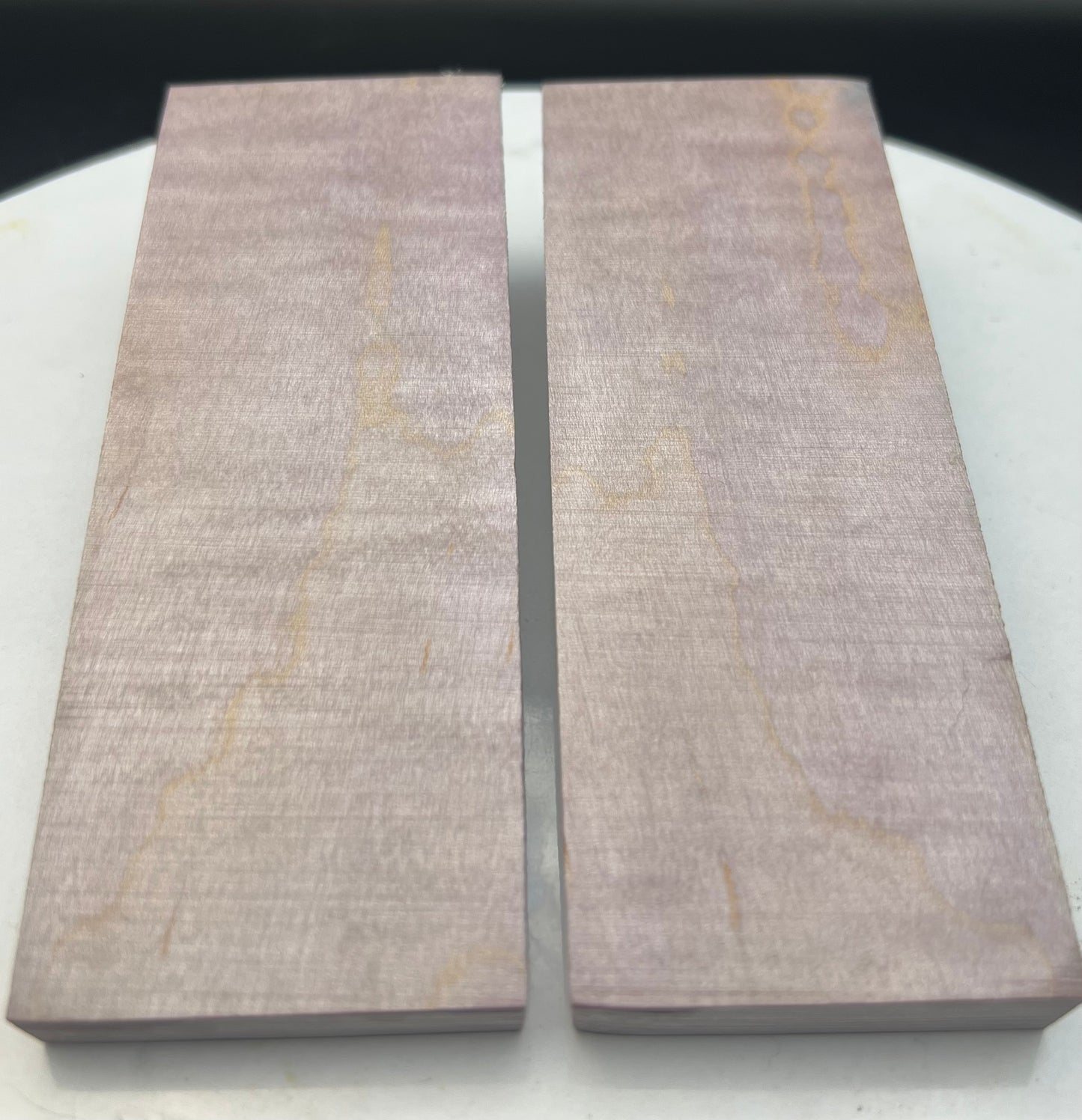 Stabilized Curly Maple knife Scales Light Pink