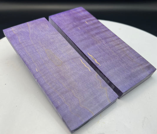 Stabilized Curly Maple knife Scales Purple
