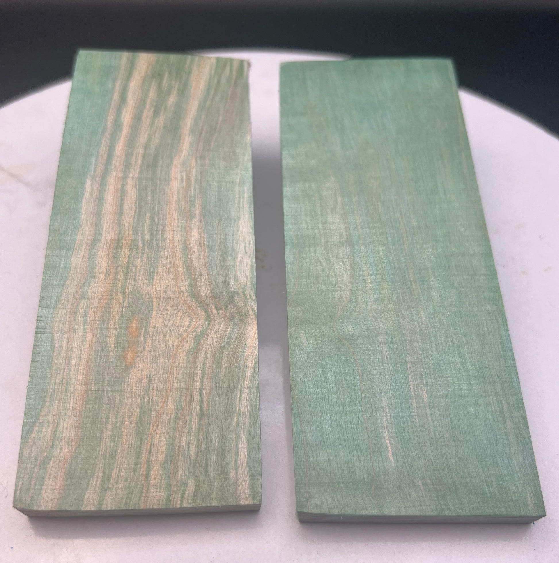 Stabilized Curly Maple knife Scales Emerald Green