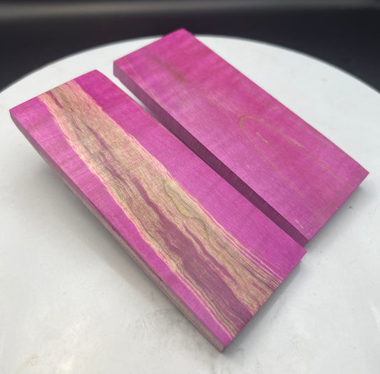 Stabilized Curly Maple knife Scales Magenta