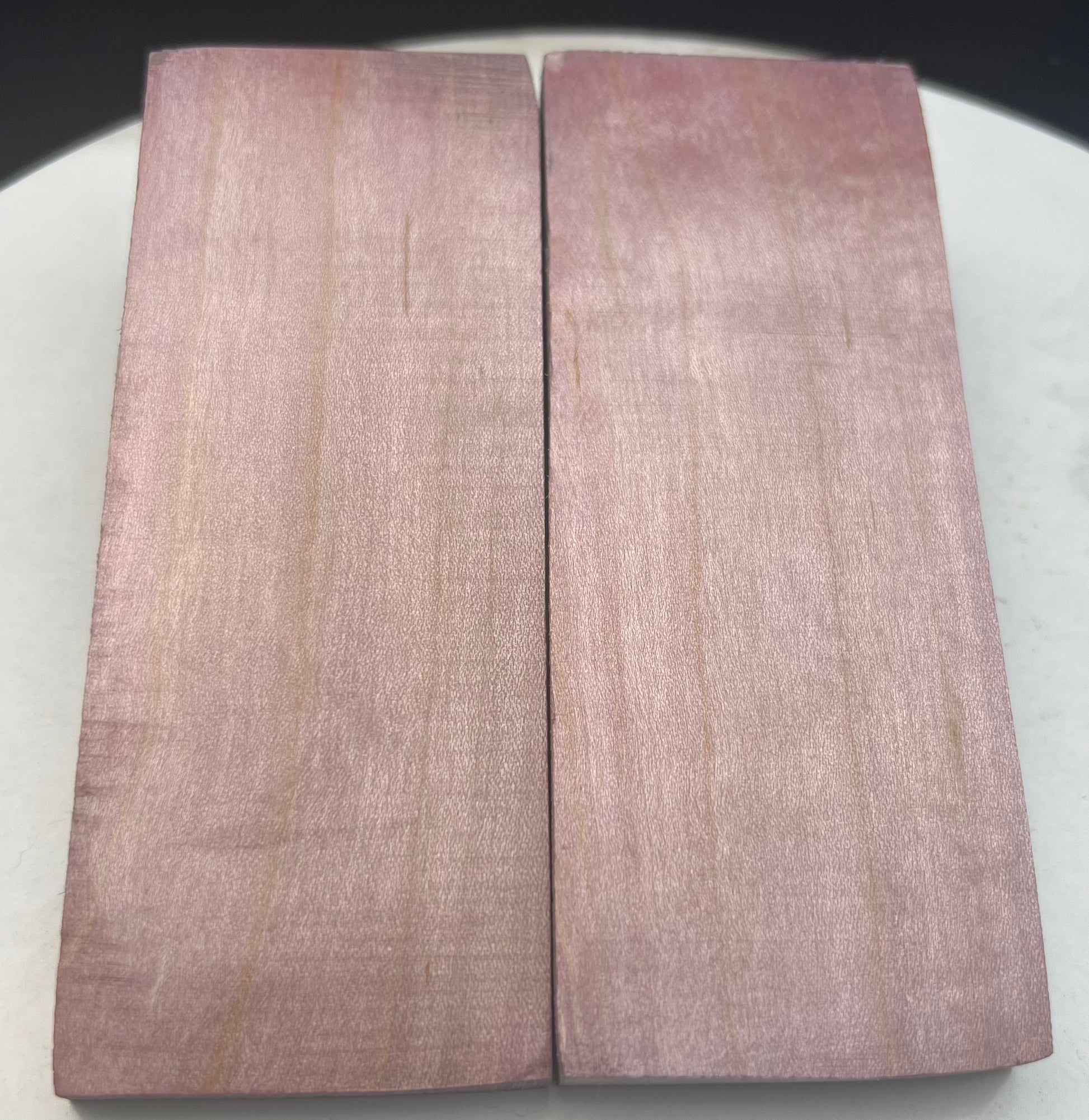 Stabilized Curly Maple knife Scales Light Pink