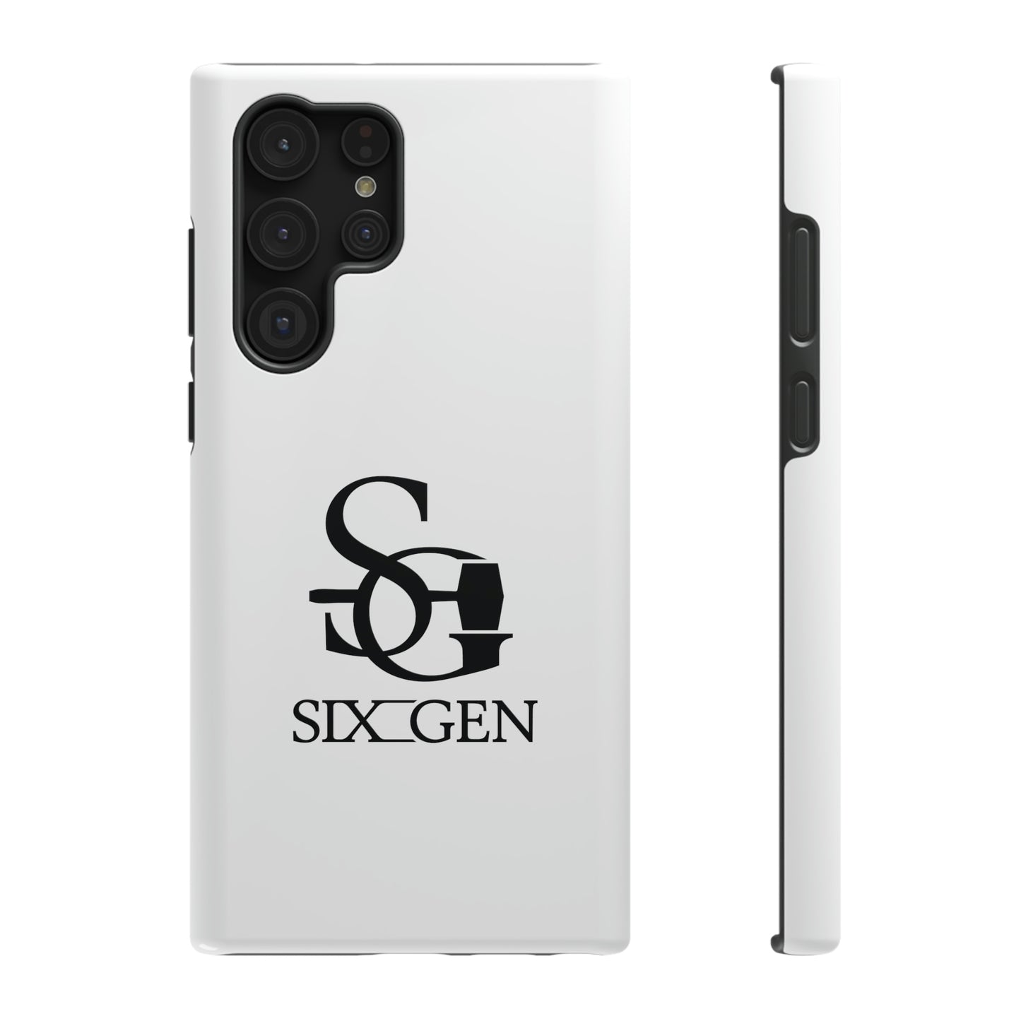 White phone case with black Six-Gen Forge Logo