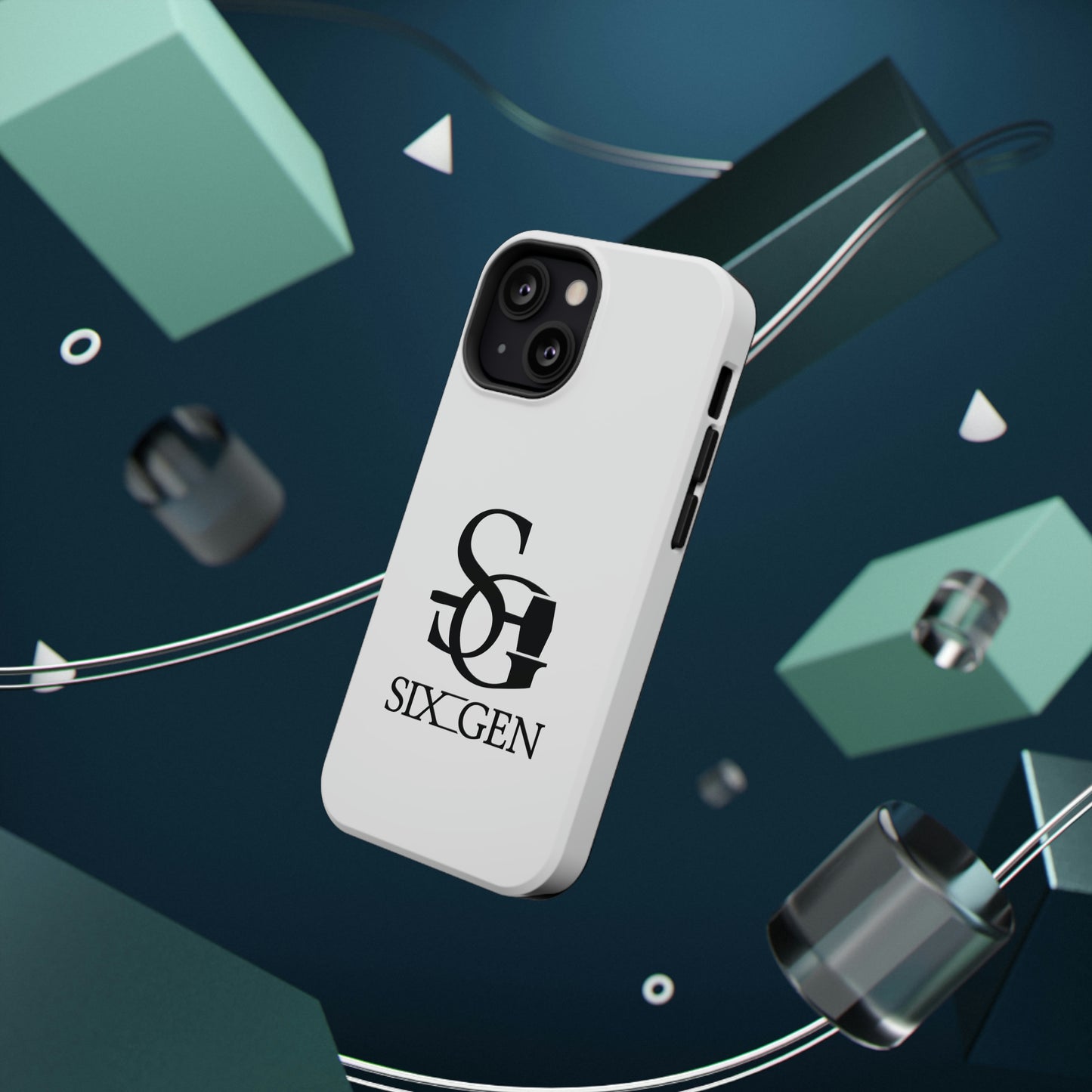 White phone case with black Six-Gen Forge Logo