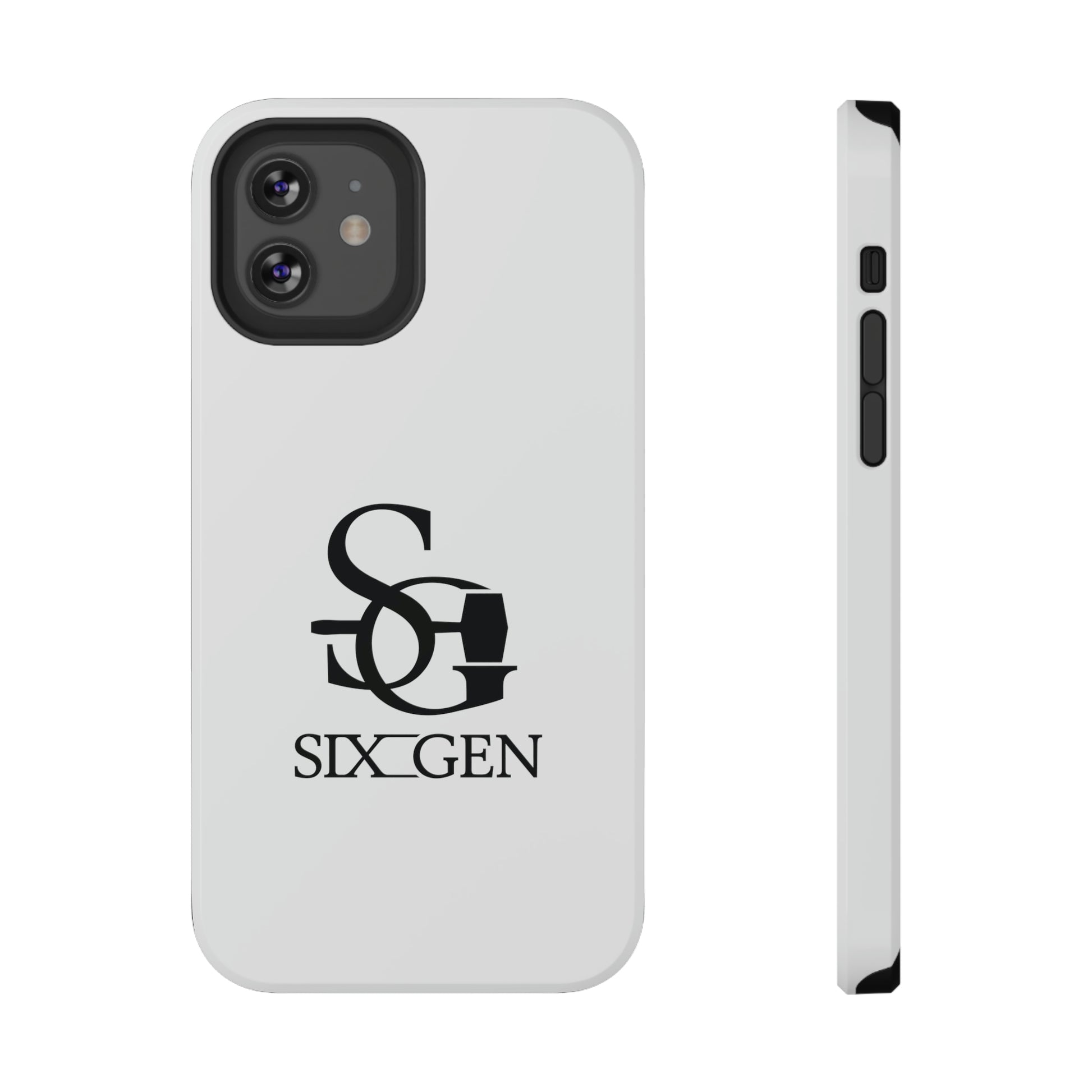 White phone case with black Six-Gen Forge Logo