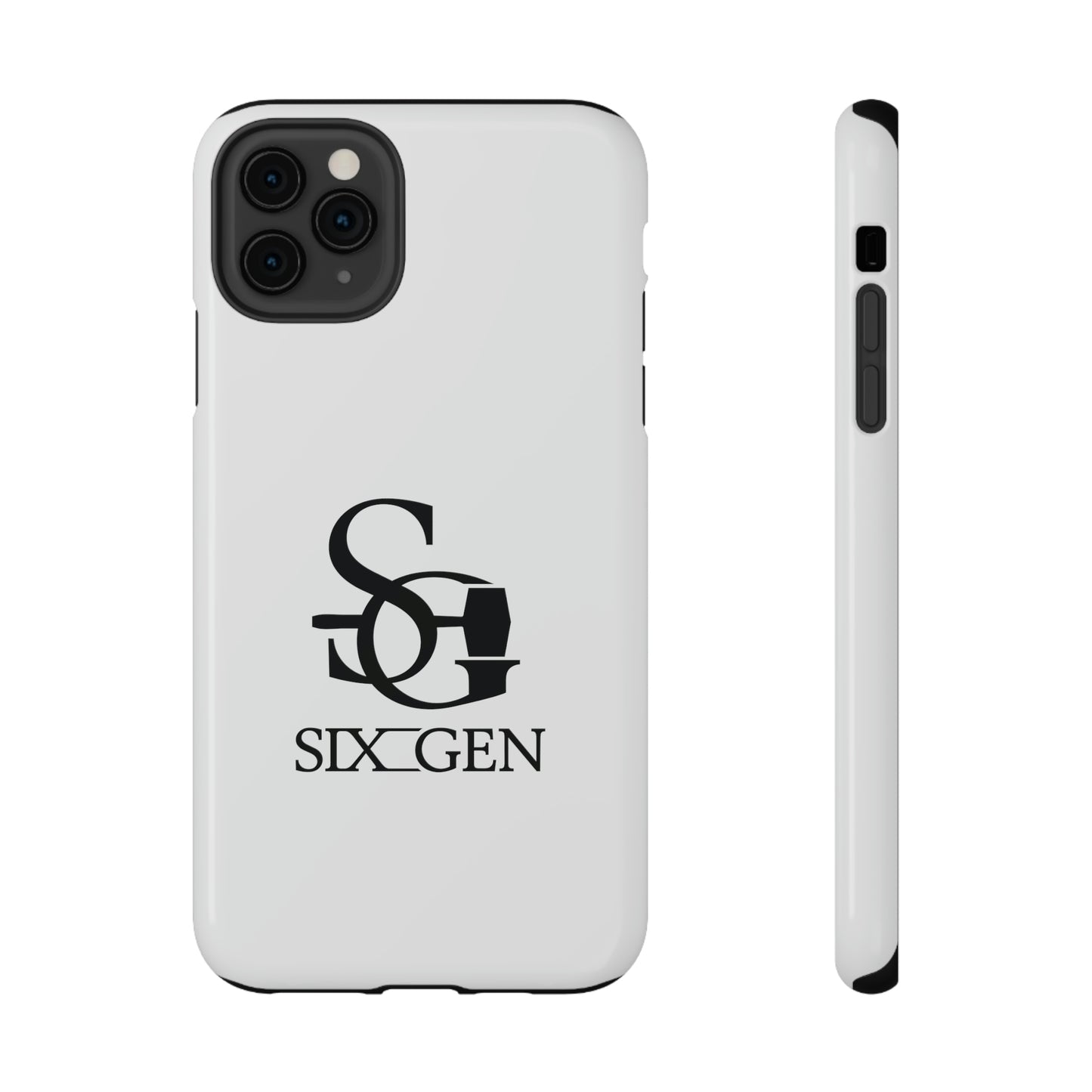 White phone case with black Six-Gen Forge Logo