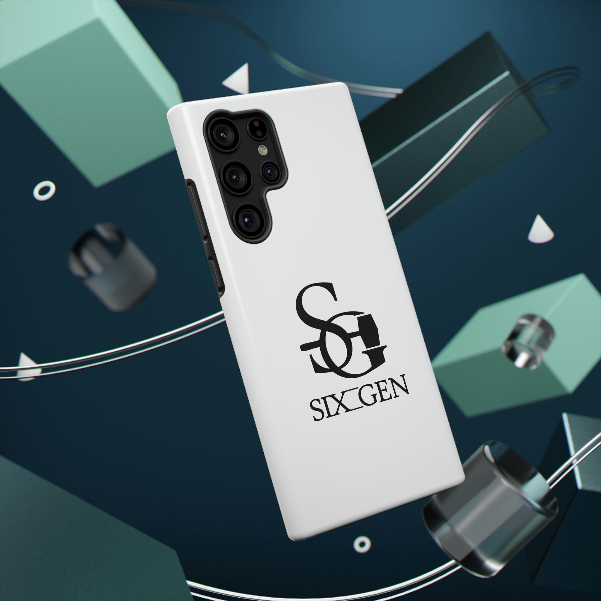 White phone case with black Six-Gen Forge Logo