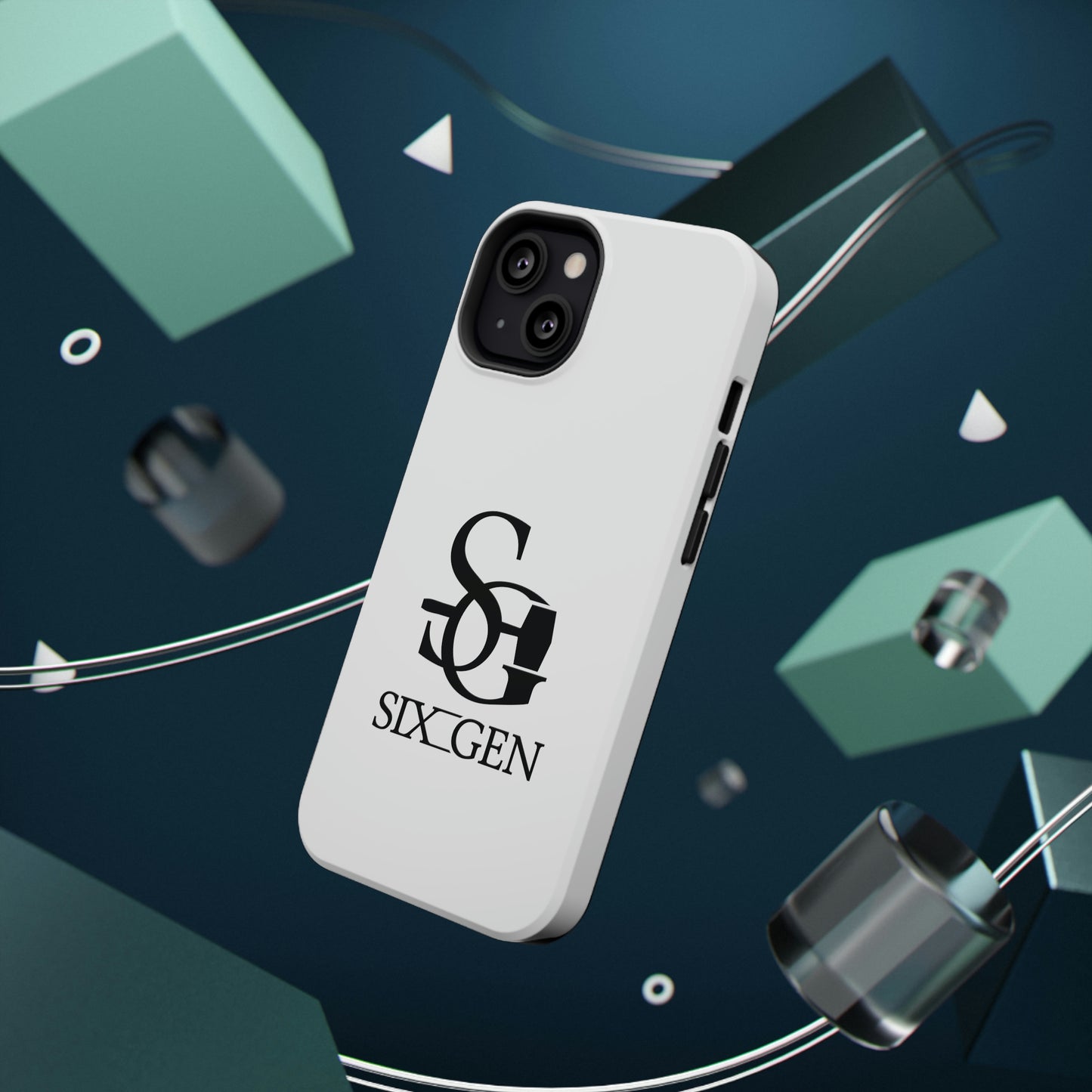 White phone case with black Six-Gen Forge Logo