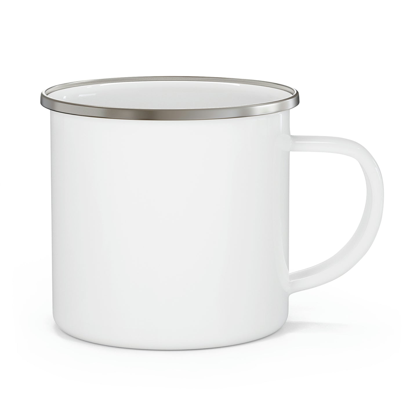 white Enamel Camp Cup with black Six gen logo