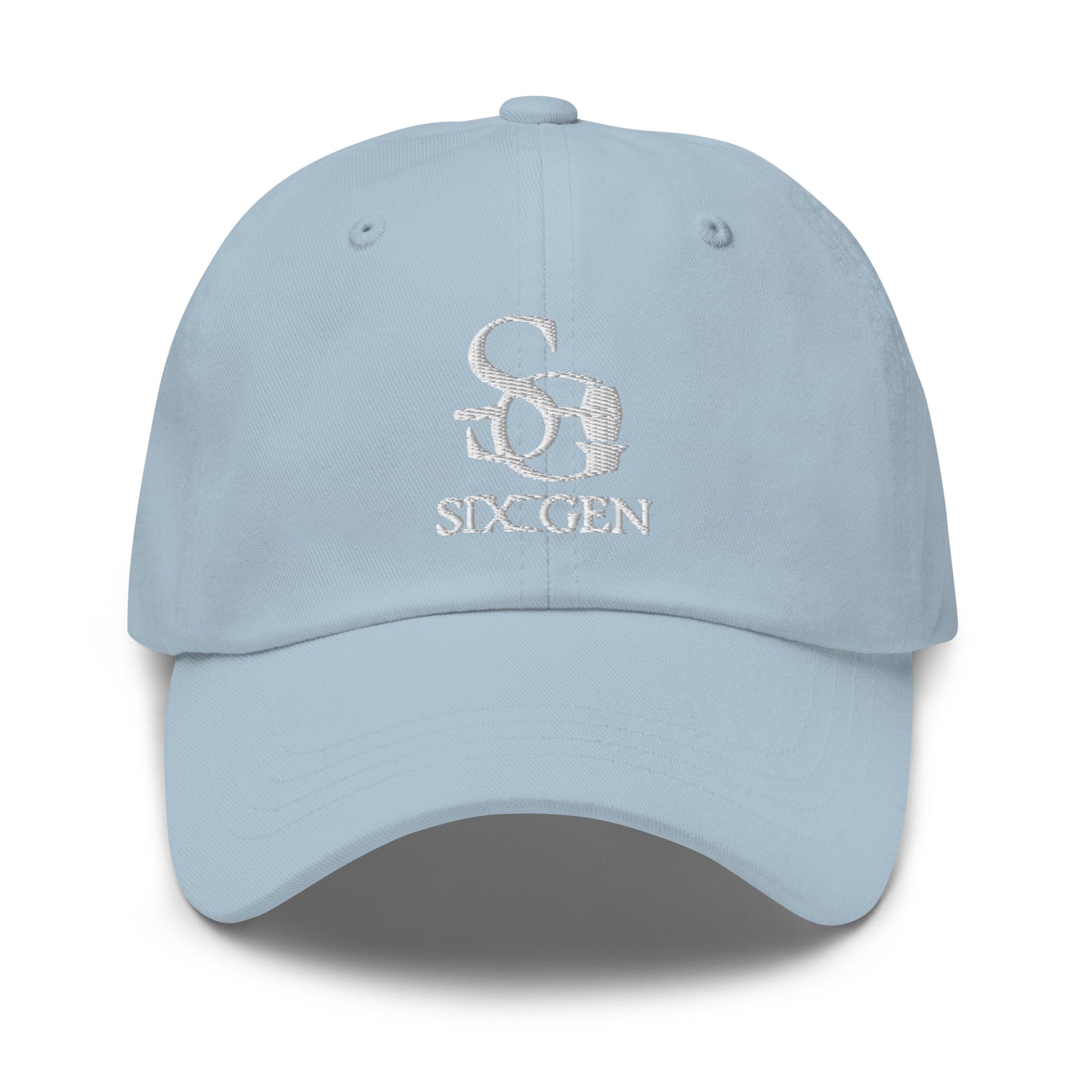 Baby Blue hat with six gen white logo