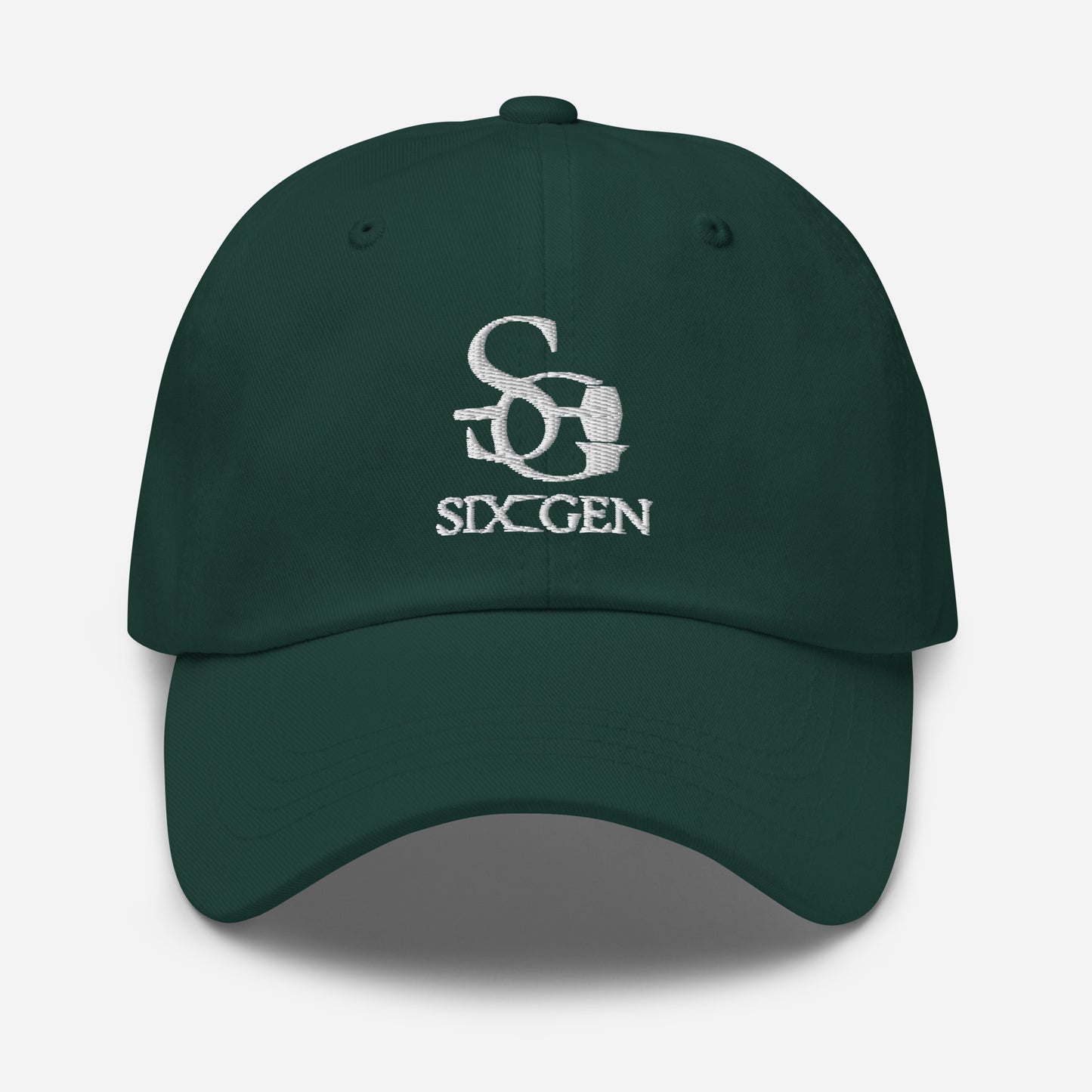 Green hat with six gen white logo