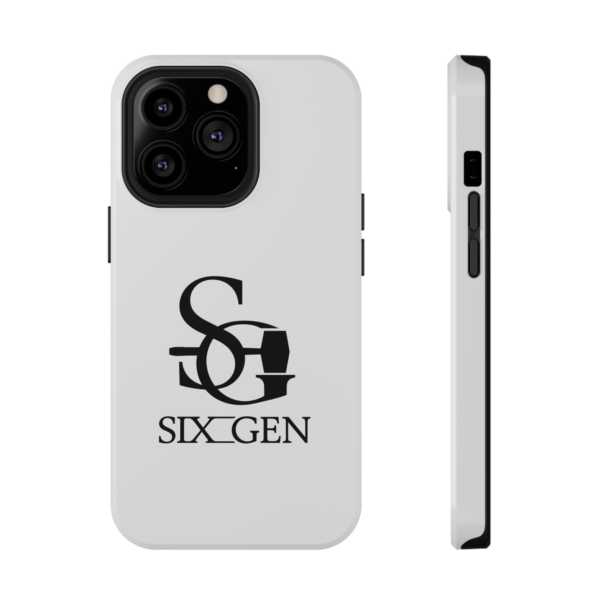 White phone case with black Six-Gen Forge Logo