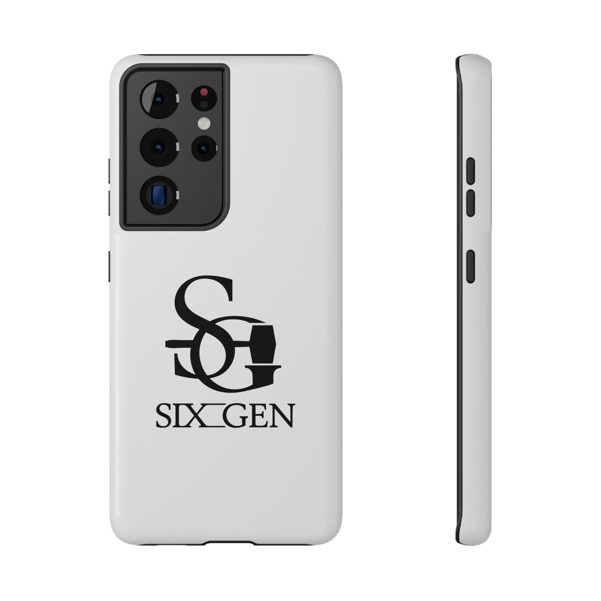 White phone case with black Six-Gen Forge Logo