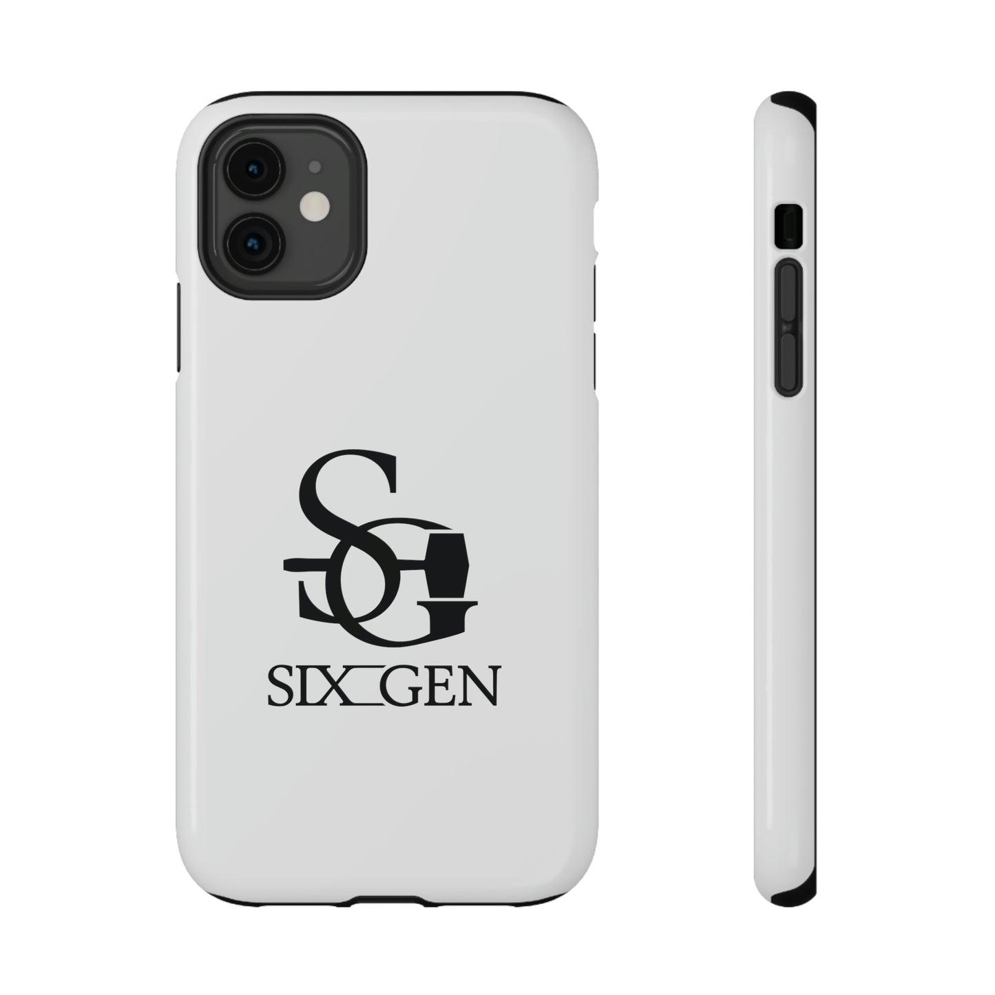 White phone case with black Six-Gen Forge Logo